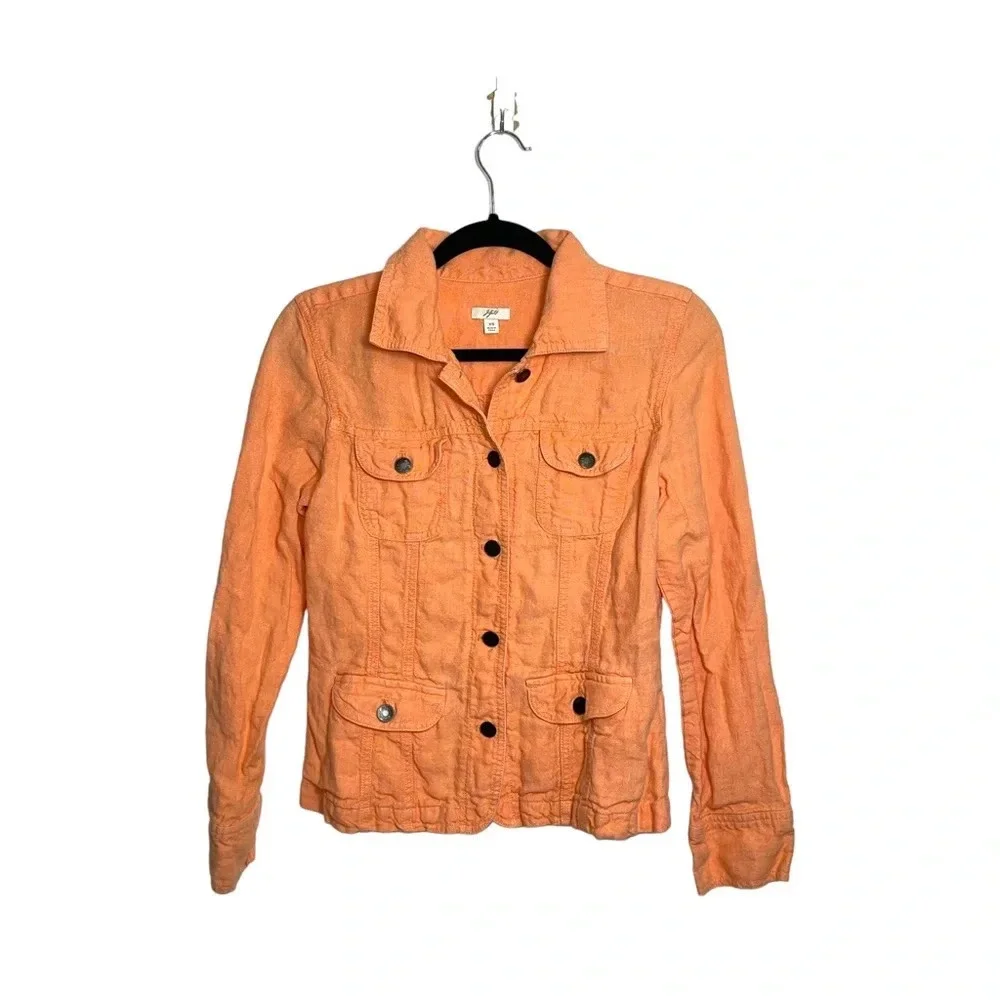 J. Jill 100% Linen Neon Orange Button Utility Jacket Xsmall Women’s